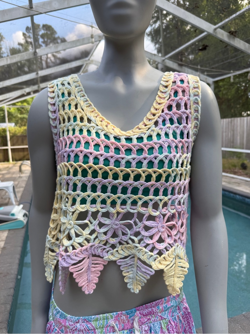 Rebellion Pastel Crochet Knit Vest Tank Top Medium Boho Festival - Picture 3 of 10